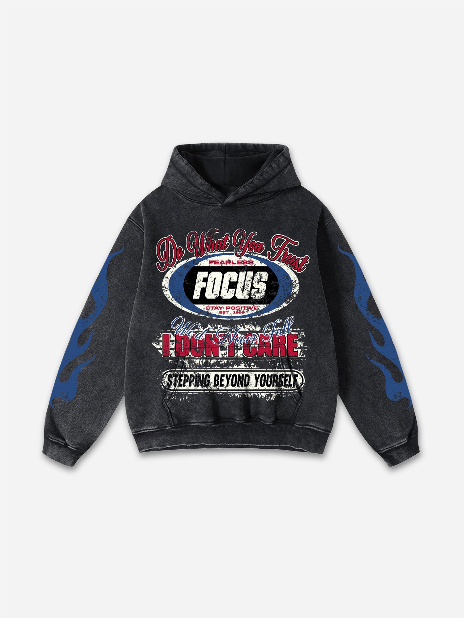 No. 28 Racing Elements Vintage Prints Graphic Acid Wash Hoodie