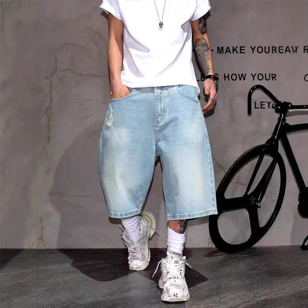Men's Fashion Ripped Loose Denim Shorts Jorts