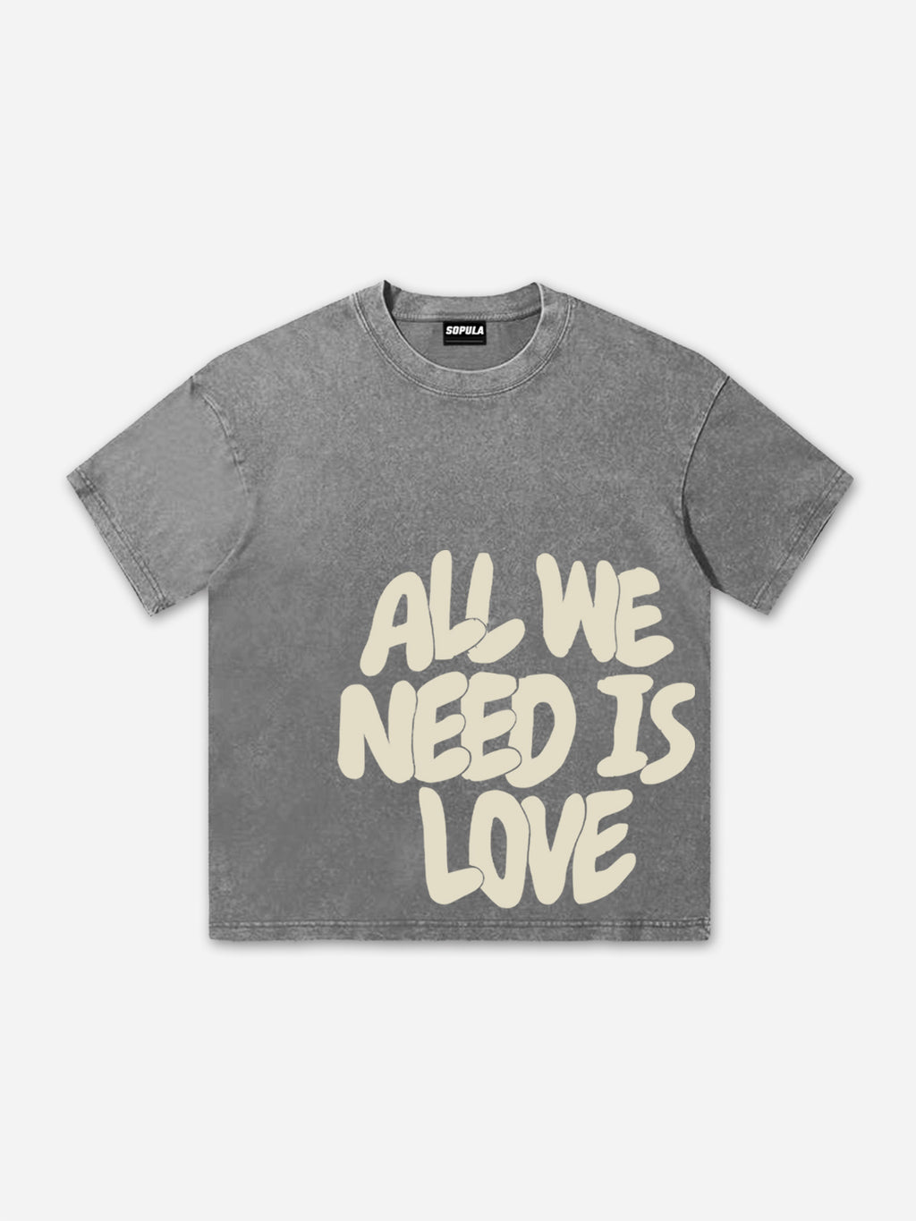 All We Need Is Love Print Graphic Acid Washed T-shirt