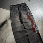 Retro Letter High Street Scimitar Stitching Wide Jeans