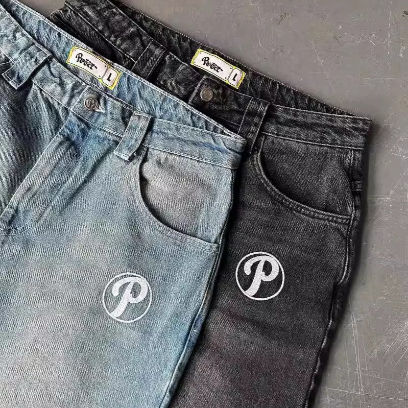 Men's Y2k Casual Patchwork Loose Curved  Baggy Jeans