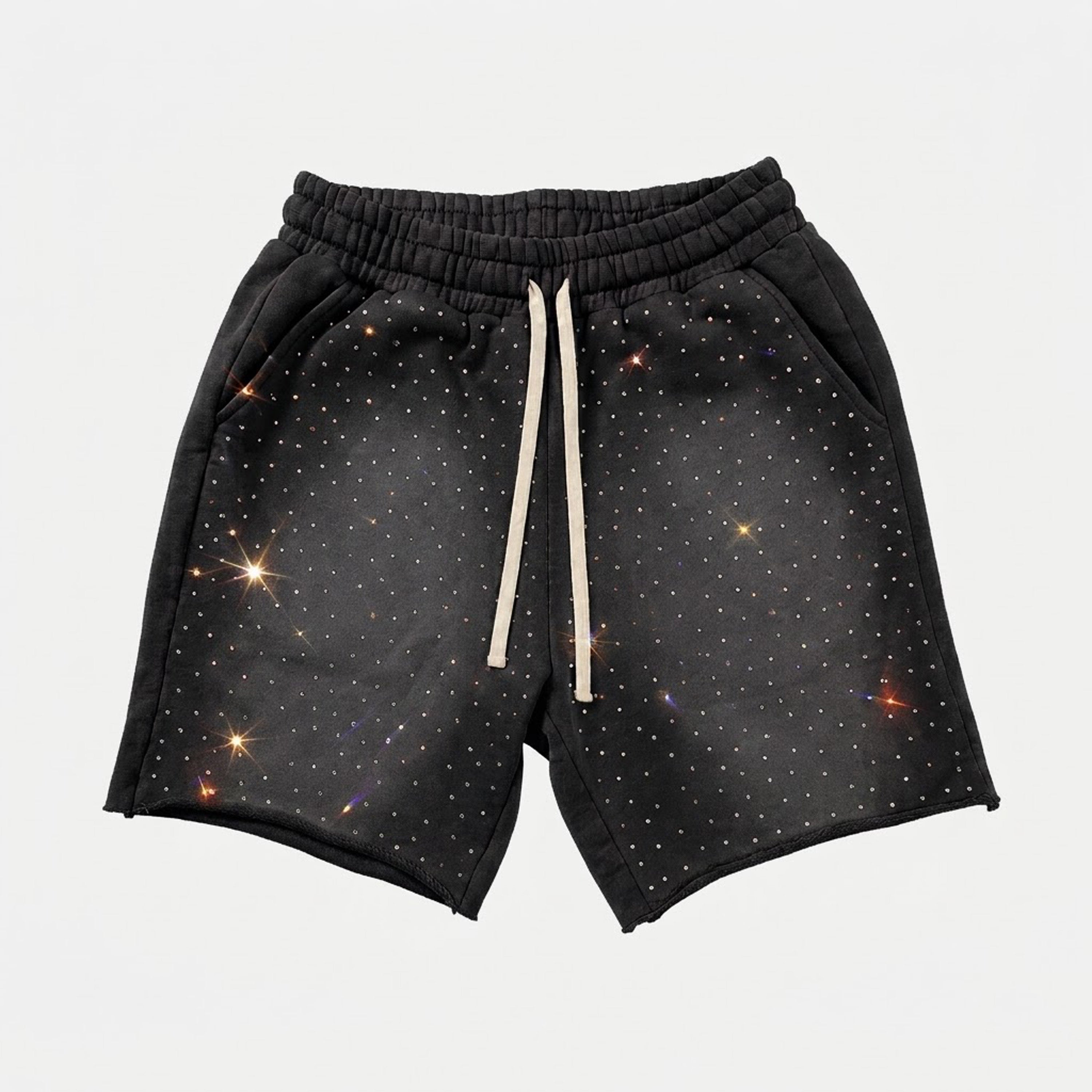 Rhinestone Embellished Janky Acid Washed Shorts