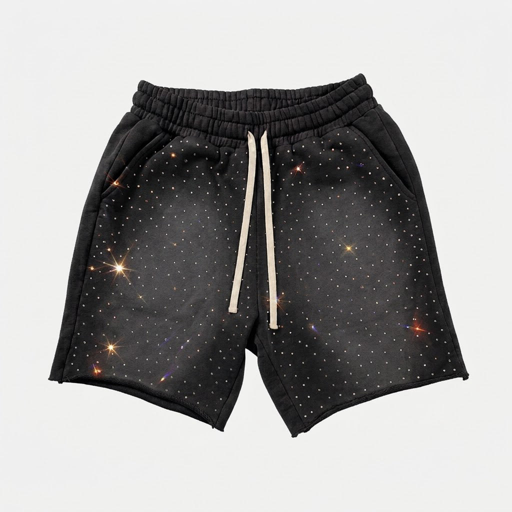 Rhinestone Embellished Janky Acid Washed Shorts