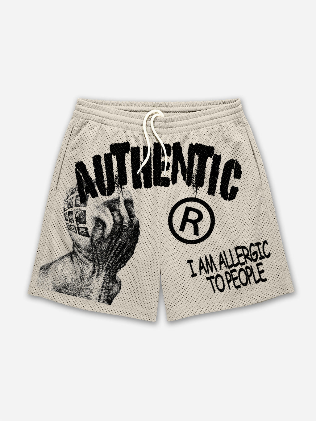 I Am Allergic To People Graphic Print Mesh Shorts