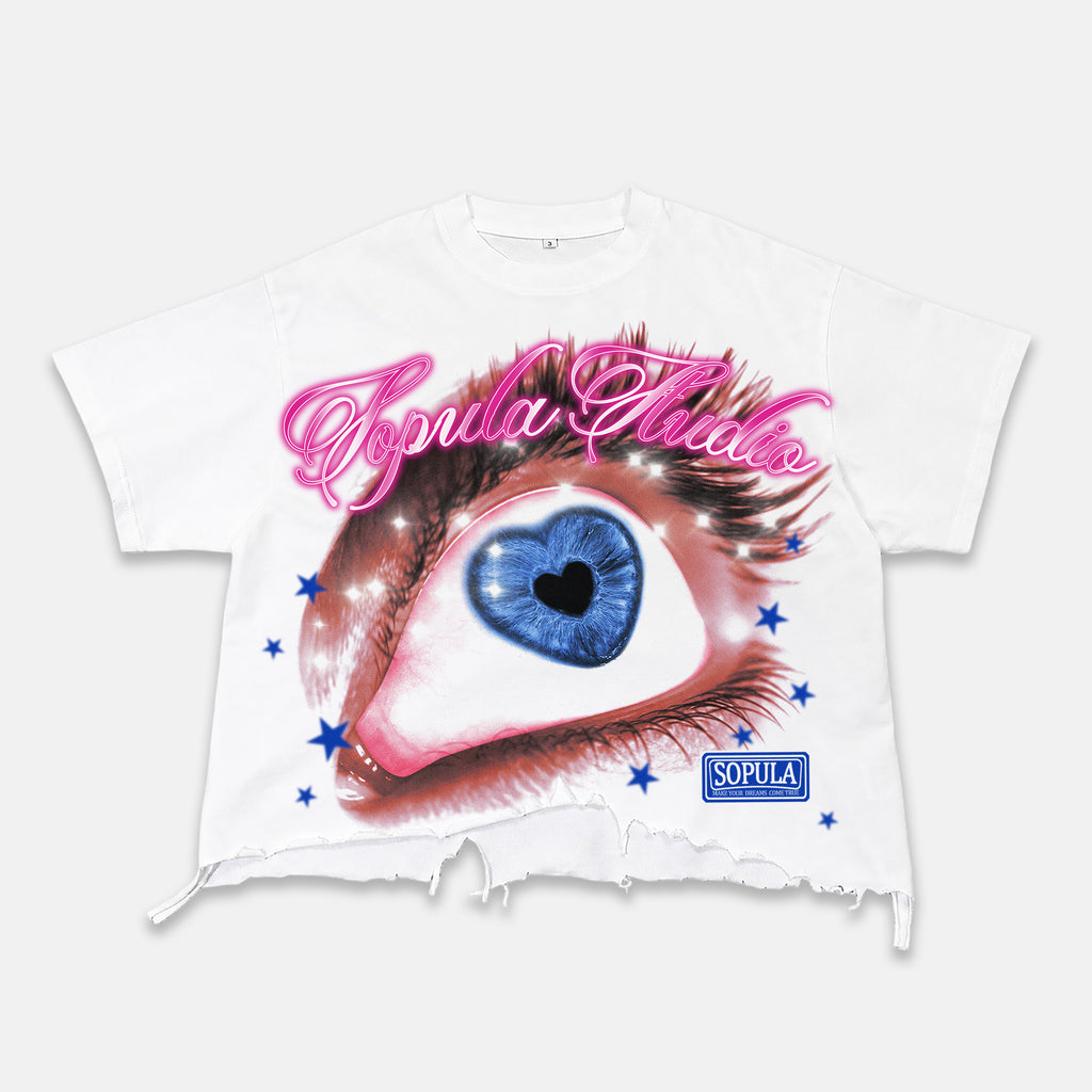 Sopula Blue Eye Vintage Graphic Crop Ripped T-shirt