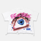 Sopula Blue Eye Vintage Graphic Crop Ripped T-shirt