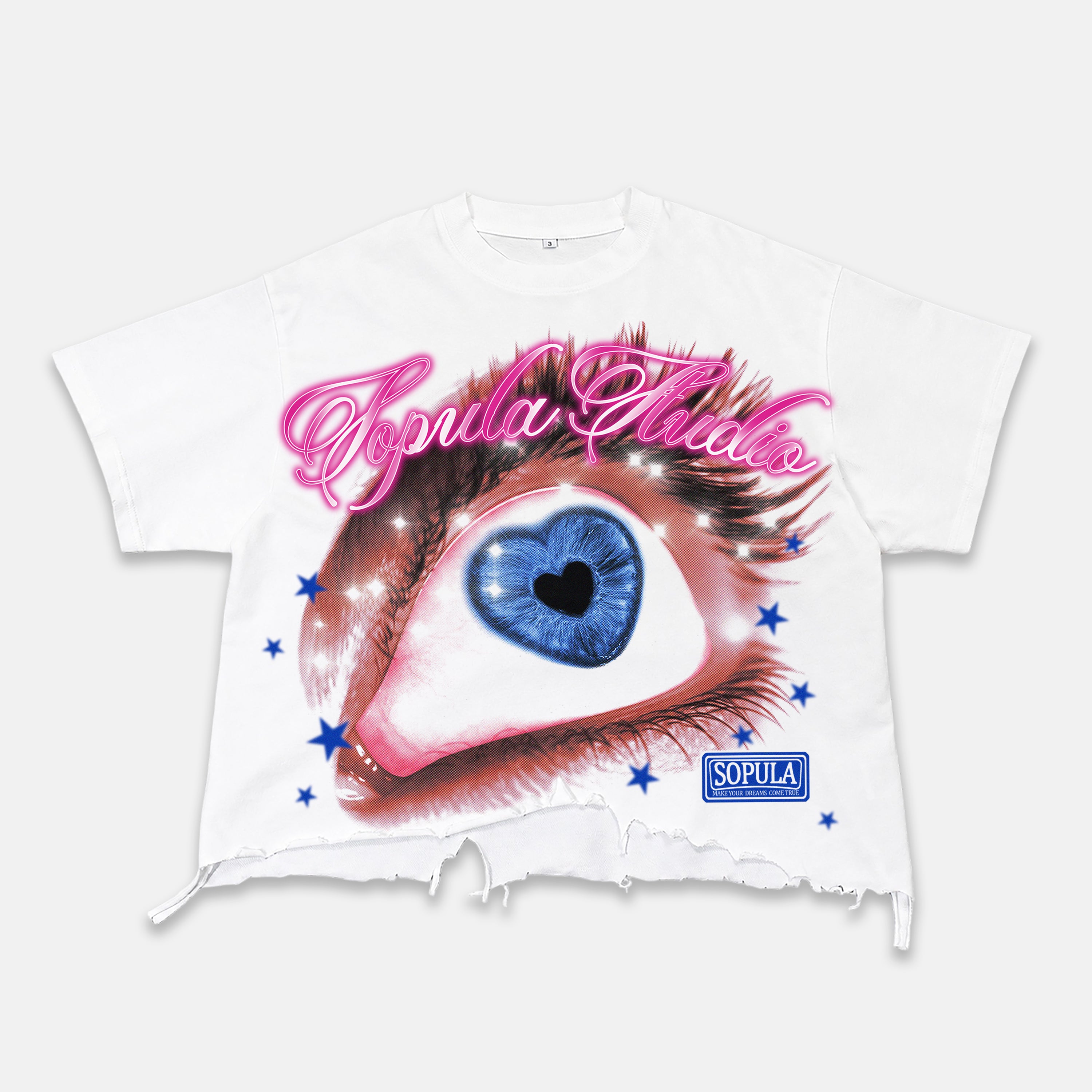 Sopula Blue Eye Vintage Graphic Crop Ripped T-shirt