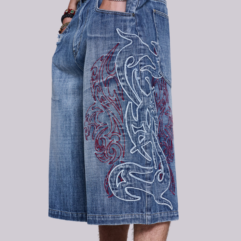 Men's Retro Y2k Fashion Embroidered Denim Jorts