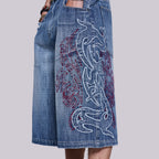Men's Retro Y2k Fashion Embroidered Denim Jorts