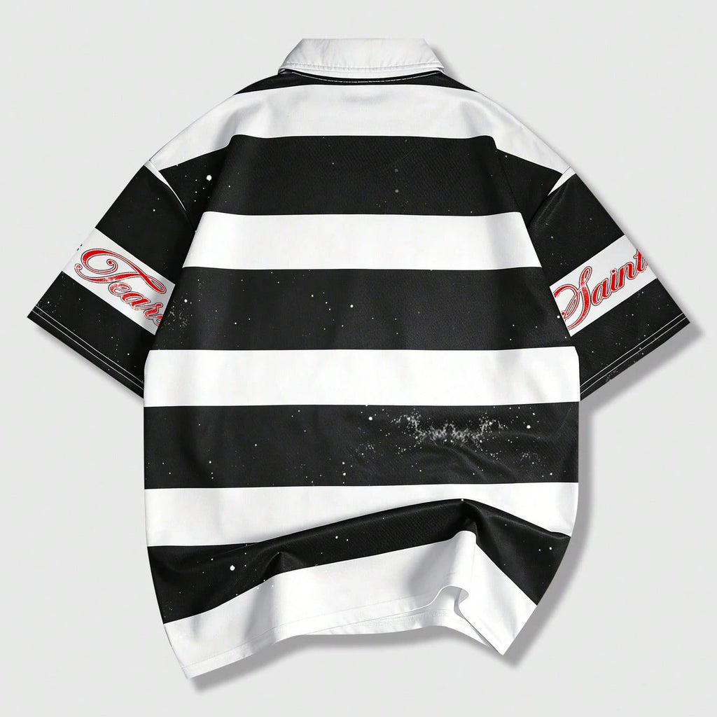 Casual Street Style Striped Polo Collar Long-sleeved T-shirt
