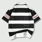 Casual Street Style Striped Polo Collar Long-sleeved T-shirt