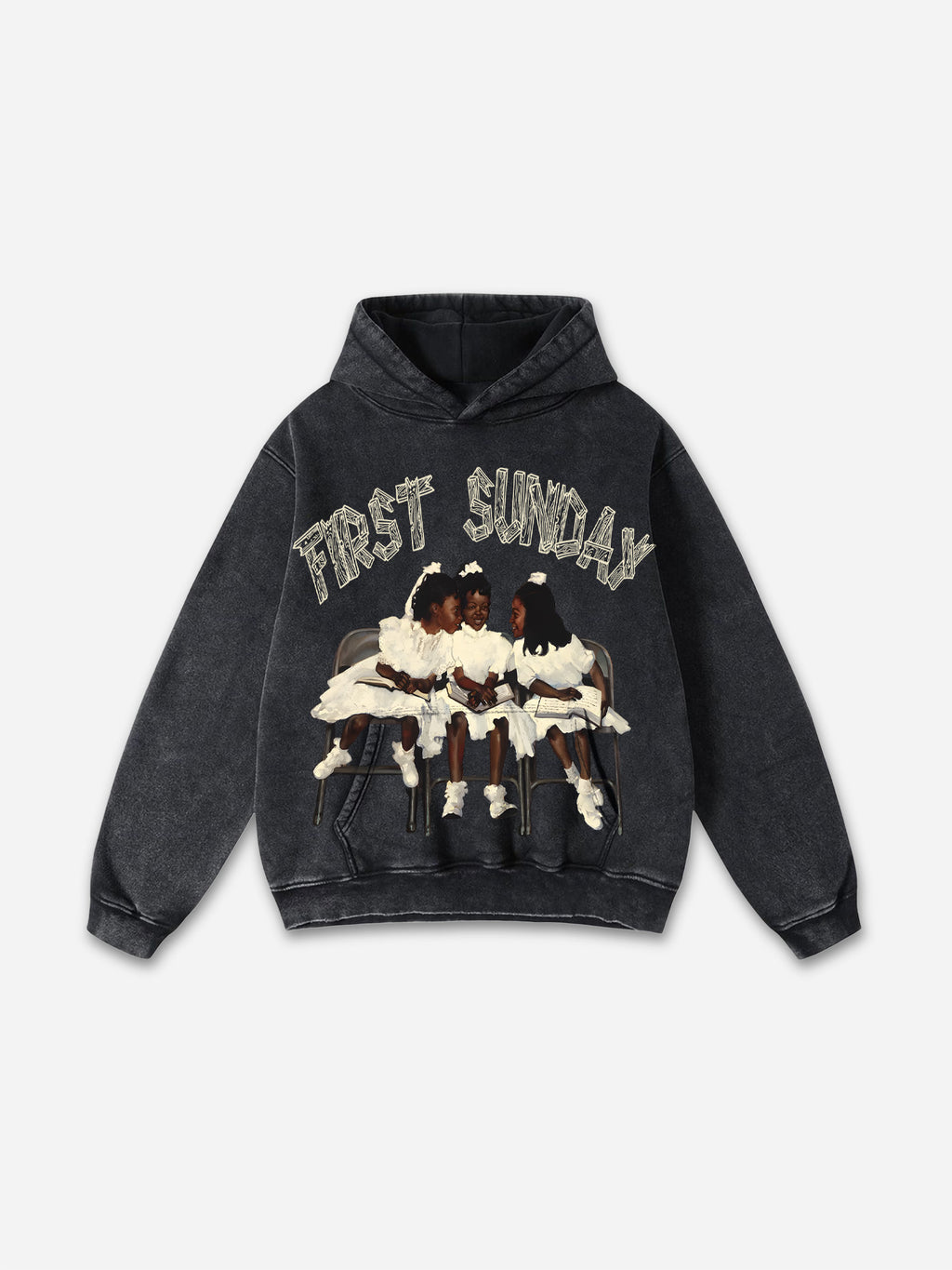 Vintage First Sunday Faith Graphic Acid Washed Oversized Hoodie