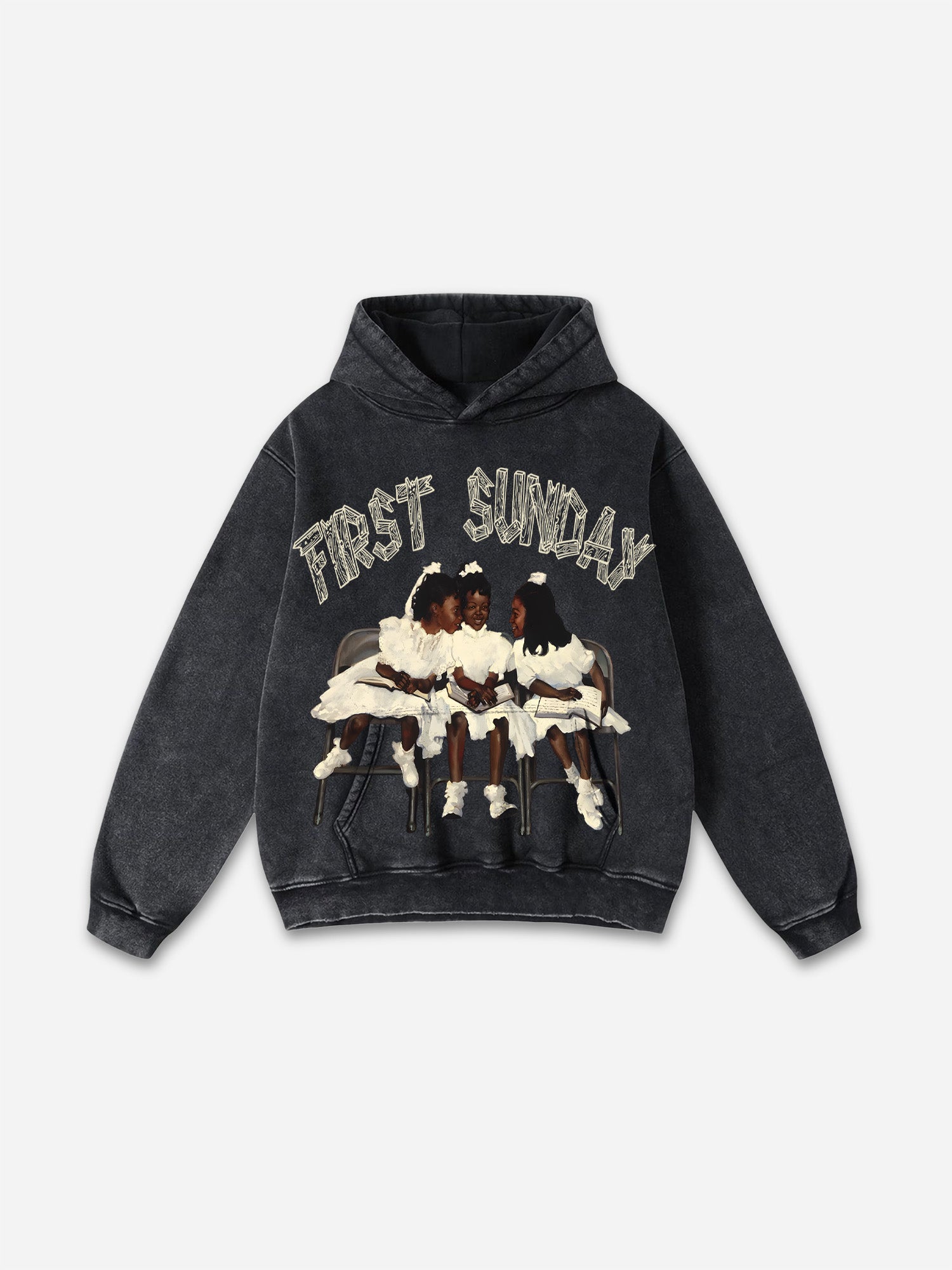 Vintage First Sunday Faith Graphic Acid Washed Oversized Hoodie