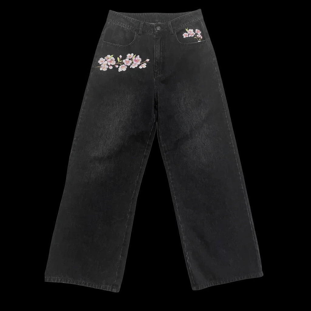 Men's Y2k Retro Floral Cherry Blossom Pattern  Baggy Jeans