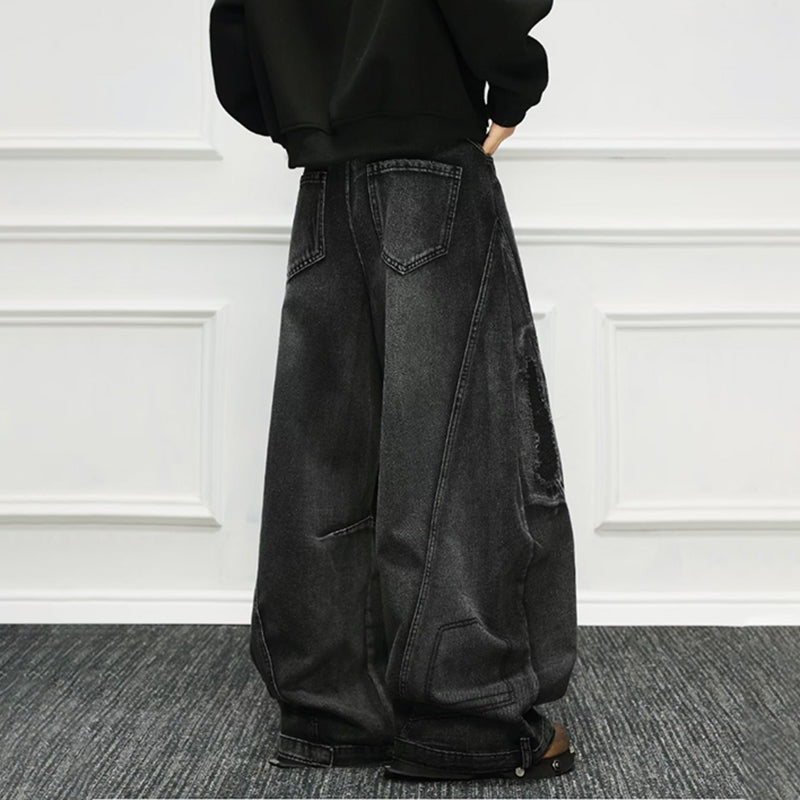 Retro Gradient Embroidered Patchwork Baggy Jeans
