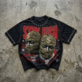 Stay Rich Street Money Character Graphic Rhinestone Cropped T-shirt