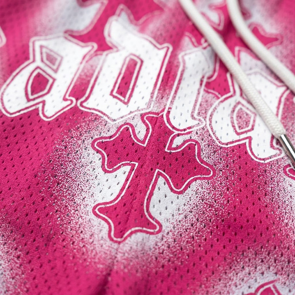 Cherry Blossom Pink Radiance Cross Graphic Mesh Athletic Shorts