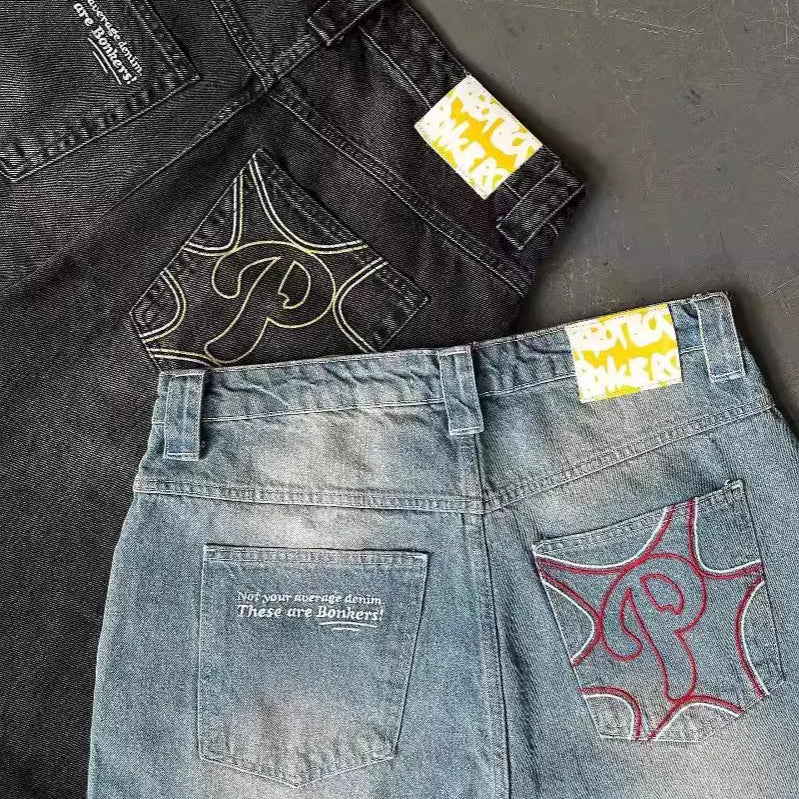 Men's Y2k Casual Patchwork Loose Curved  Baggy Jeans