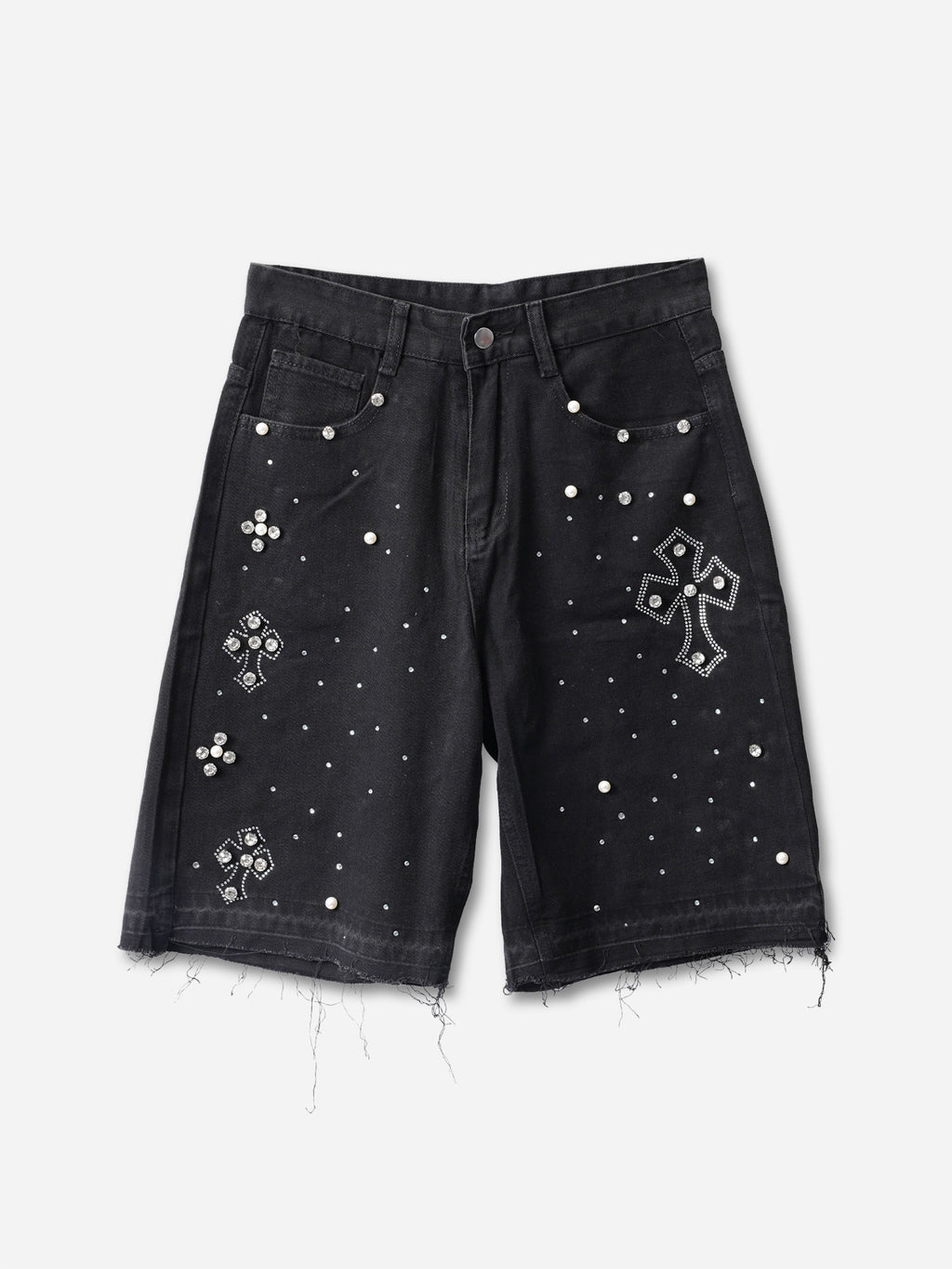 Hiphop Cross Hot Diamond Genuine Denim Shorts