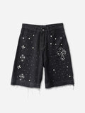 Hiphop Cross Hot Diamond Genuine Denim Shorts