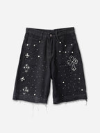Hiphop Cross Hot Diamond Genuine Denim Shorts