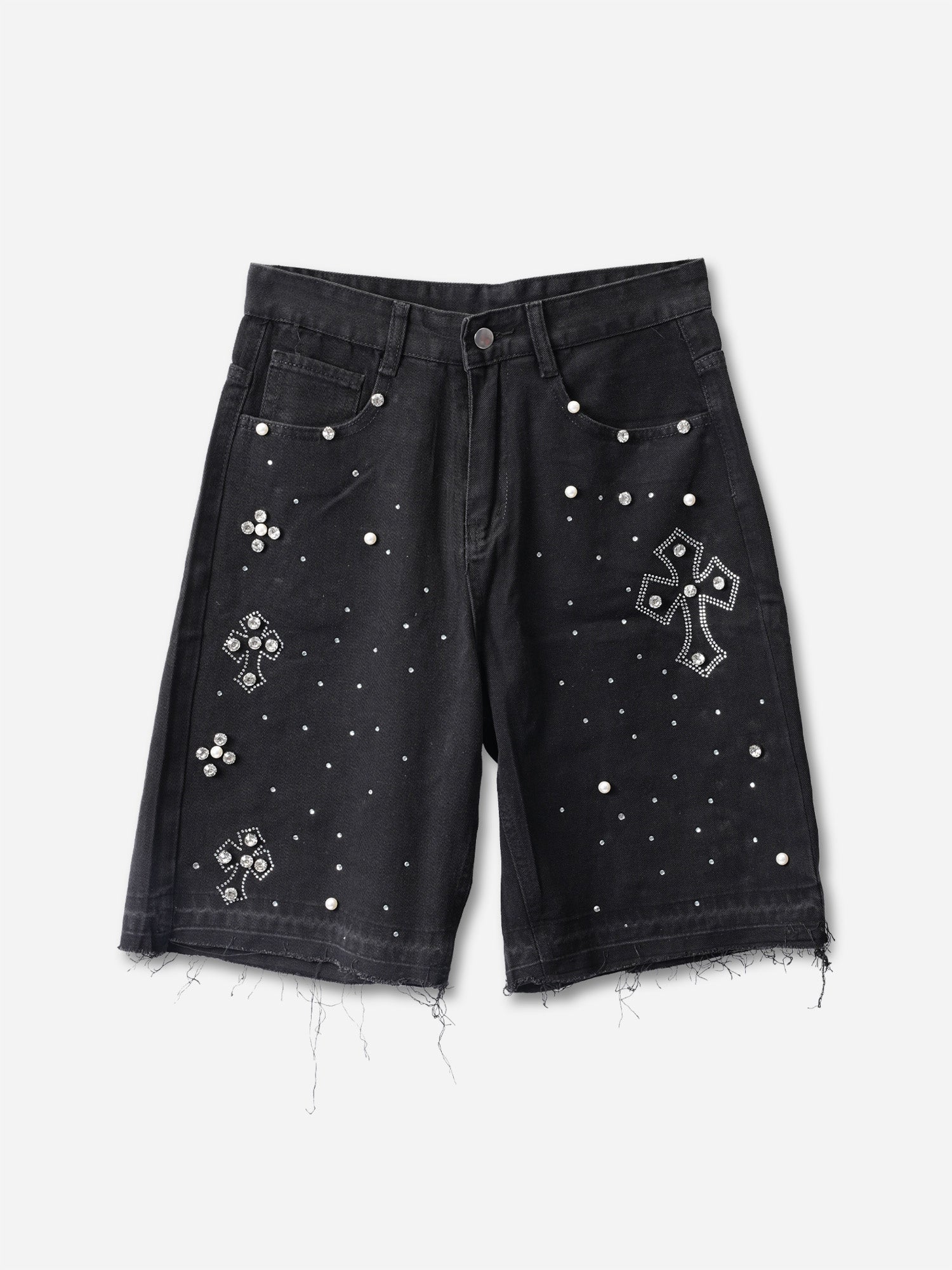 Hiphop Cross Hot Diamond Genuine Denim Shorts