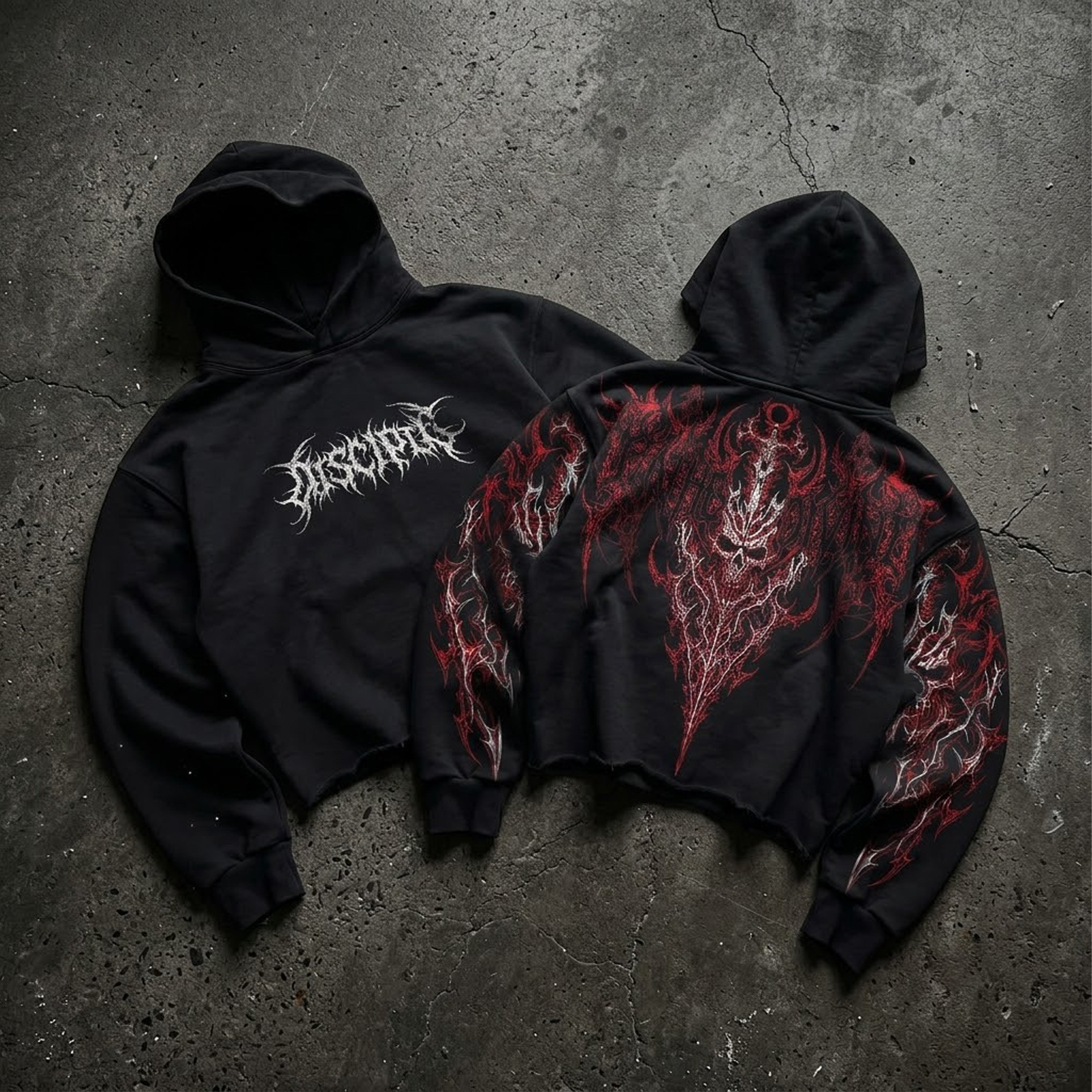 Disciple Dark Skeleton Skeleton Retro Graphic Cropped Hoodie