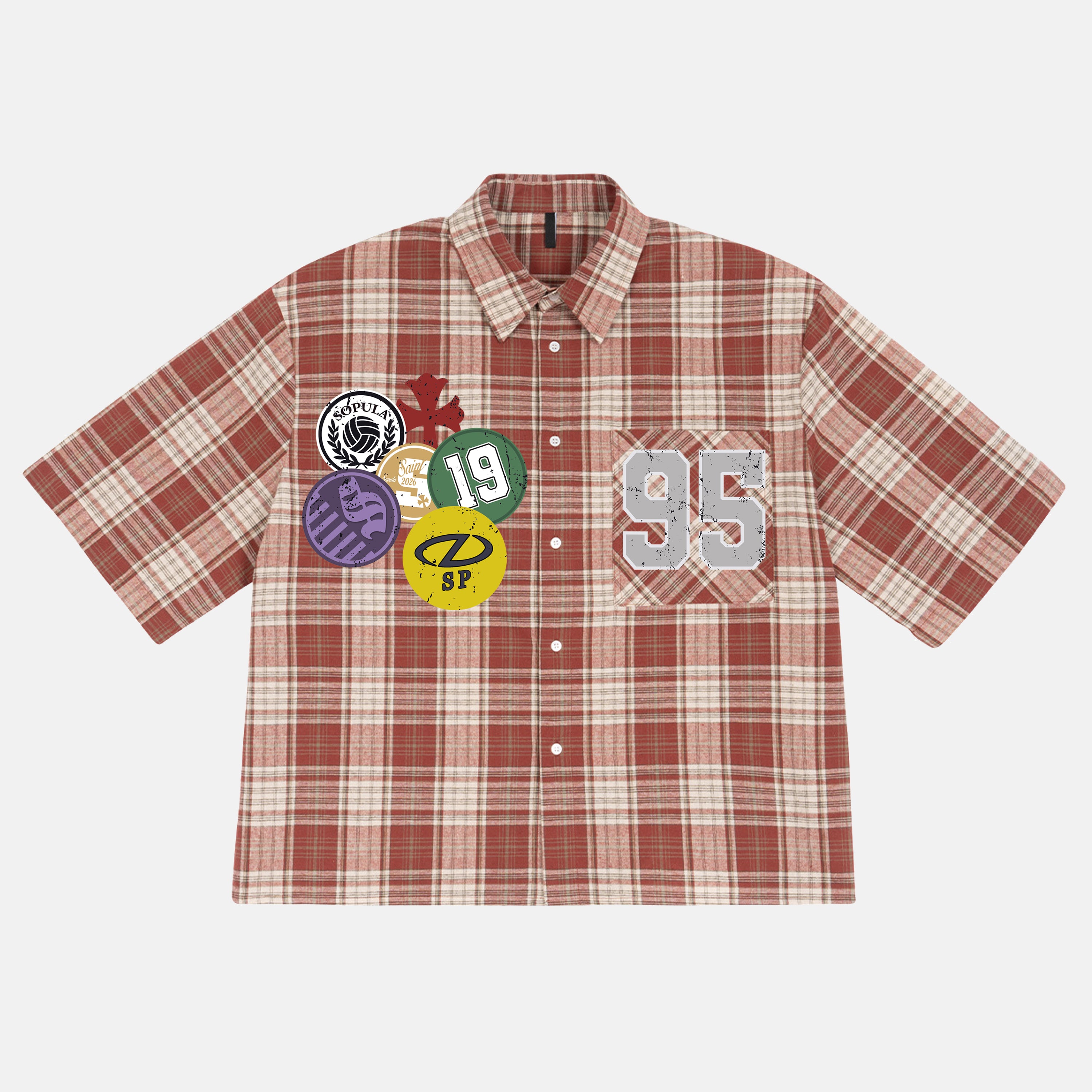 Basketball Badge 1995 Street Graphic Plaid Jacket Shirt
