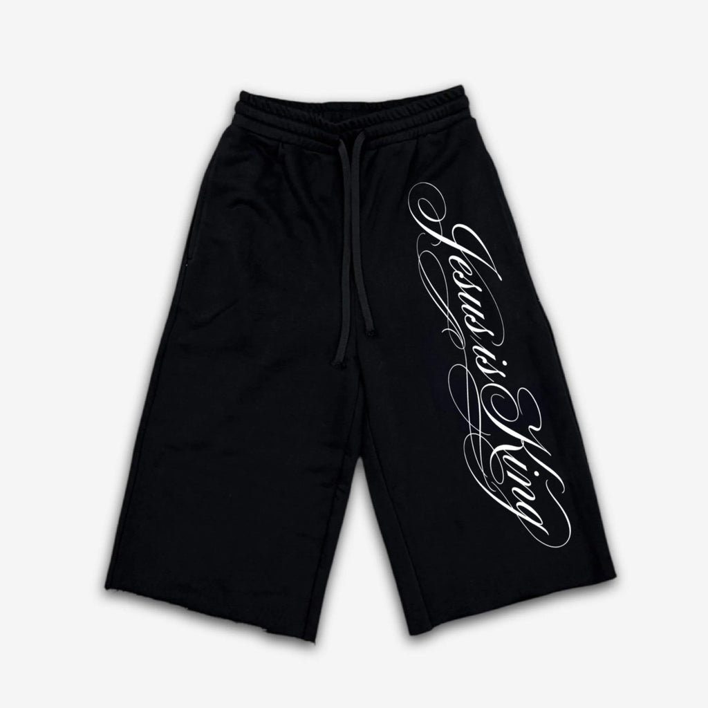 Jesus Is King Handwritten Font Design Terry Wool Capri Sweatpants