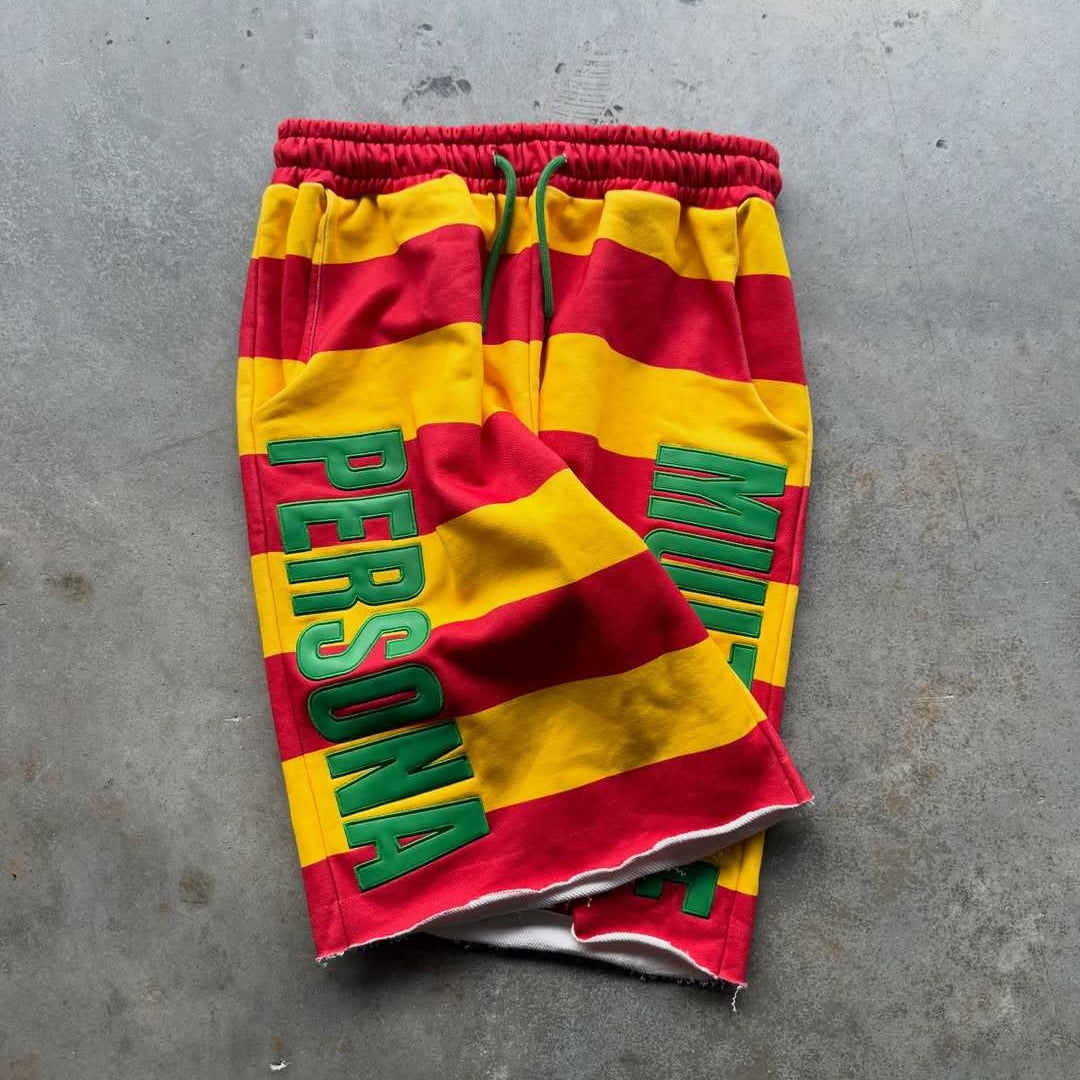 Men's Fashionable Hip-hop Color Striped Patchwork 1/2 Shorts