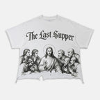 Retro Sketch Of Jesus At The Last Supper Graphic Crop Ripped T-shirt