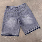 High-street Embroidery Cross Washed Denim Shorts