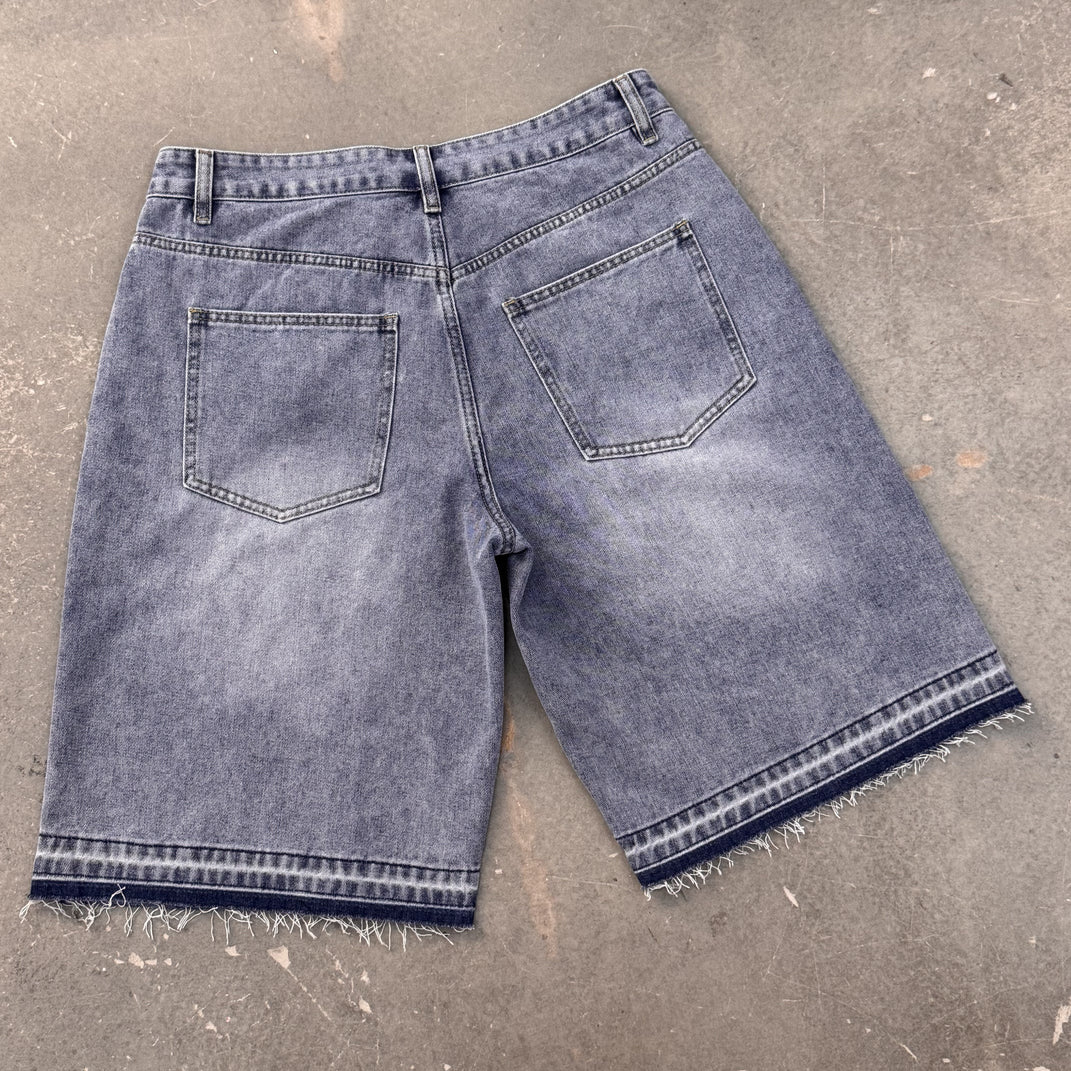 High-street Embroidery Cross Washed Denim Shorts