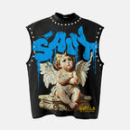 Saint The Contemplative Angel Graphic Rhinestone Tank Top