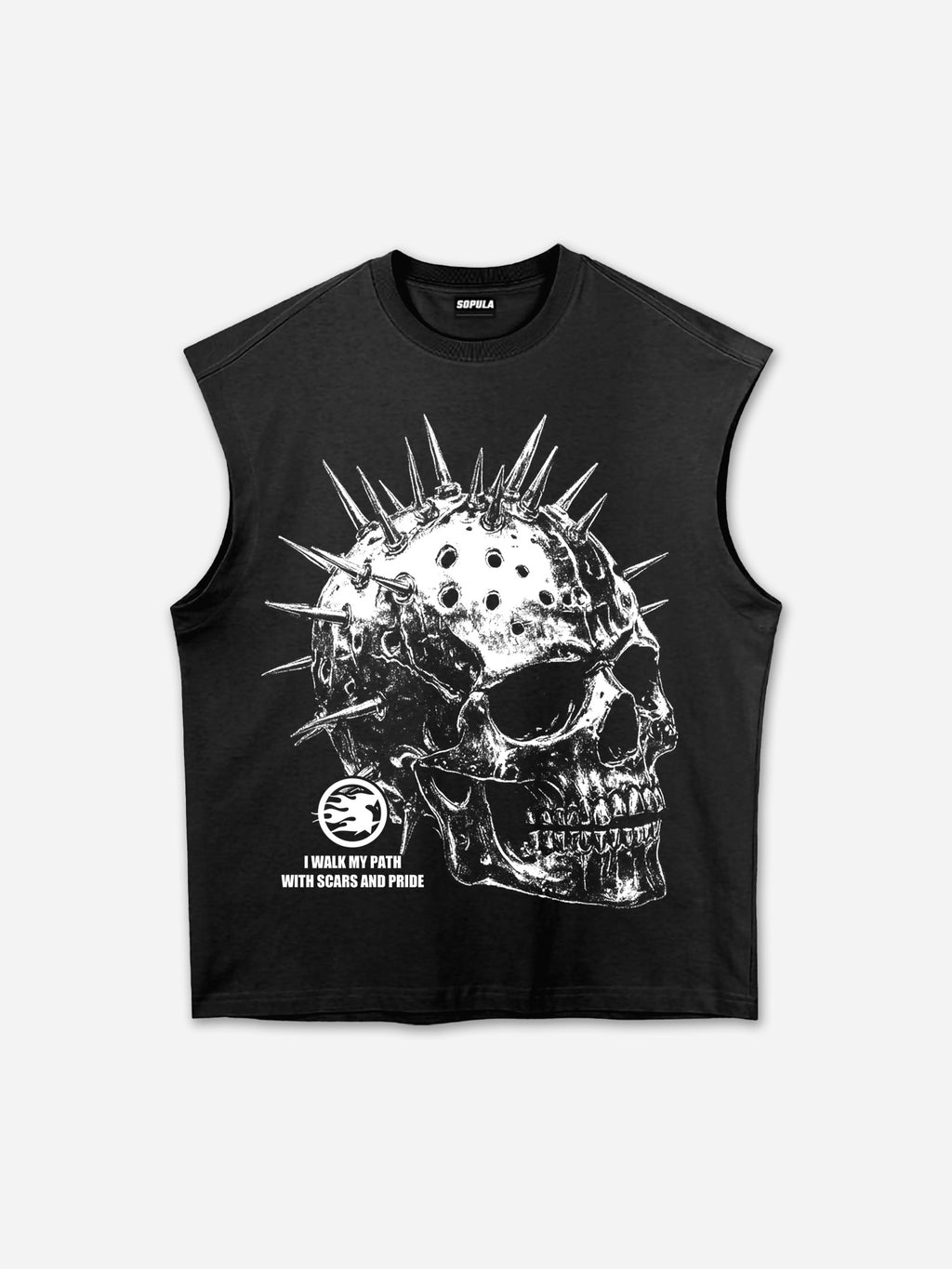 Metallic Spiked Skull Retro Graphic Tank Top