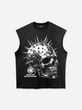 Metallic Spiked Skull Retro Graphic Tank Top