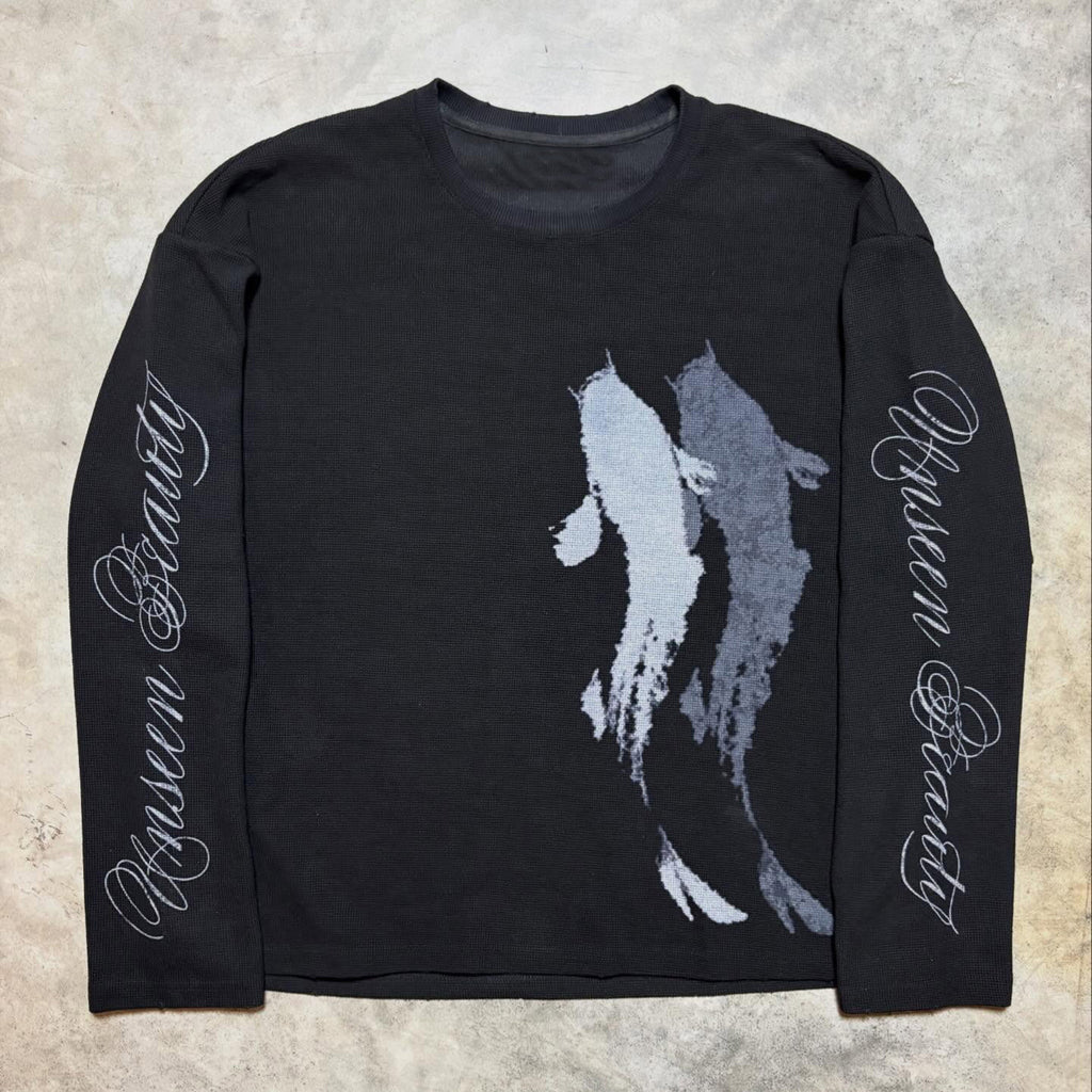 Harajuku Y2k Koi Fish Pattern Waffle Long-sleeved Tee