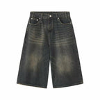 Men's Retro  Cargo Pants Denim Long Shorts  Jorts