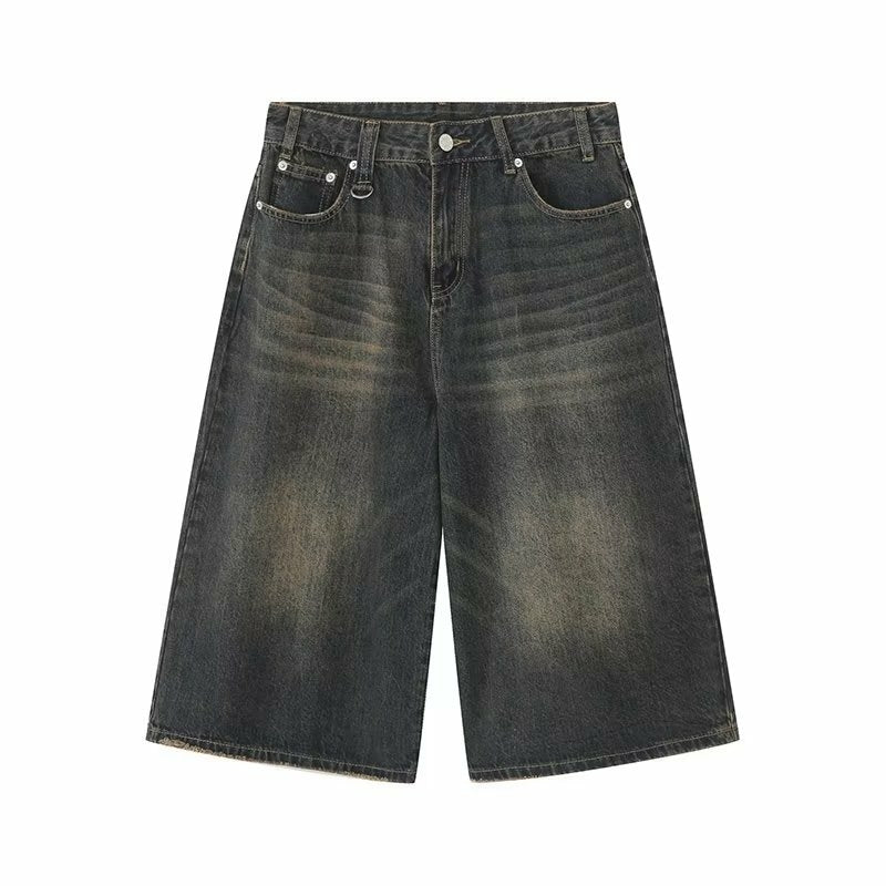 Men's Retro  Cargo Pants Denim Long Shorts  Jorts
