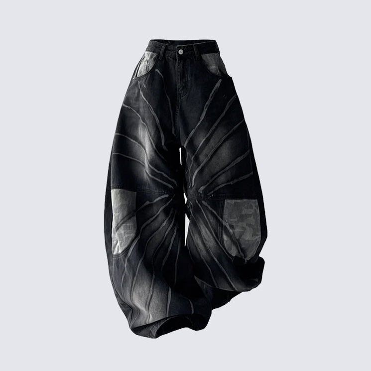 Streetwear Lightning Camo Washed Blade Baggy Jeans