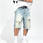 Men's Fashion Retro Ripped Loose Denim Shorts