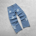 Men's Distressed Stylish Star Patch Street Jeans