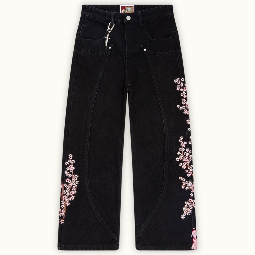 Men's Retro Japanese Floral Samurai Wide-leg Jeans