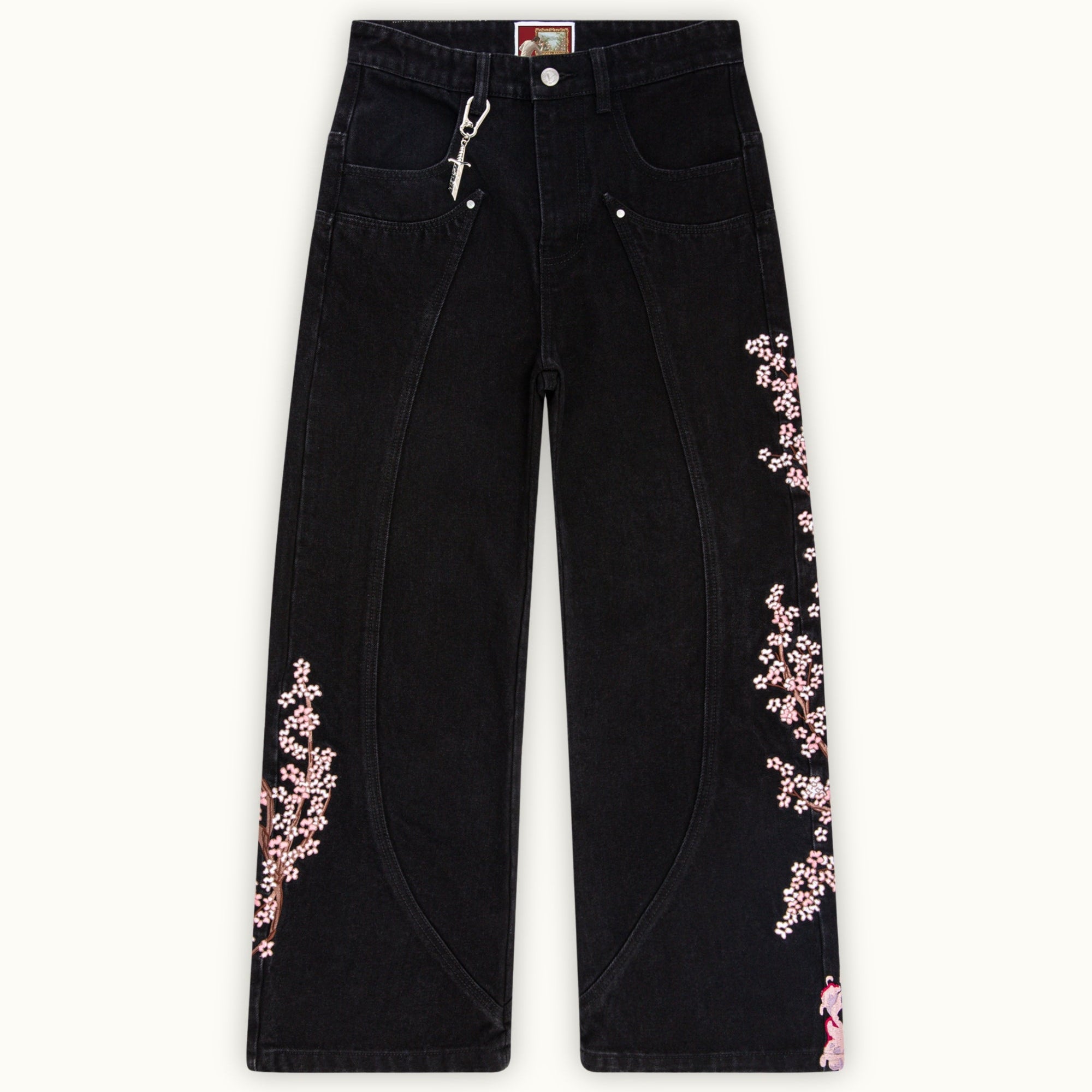 Men's Retro Japanese Floral Samurai Wide-leg Jeans