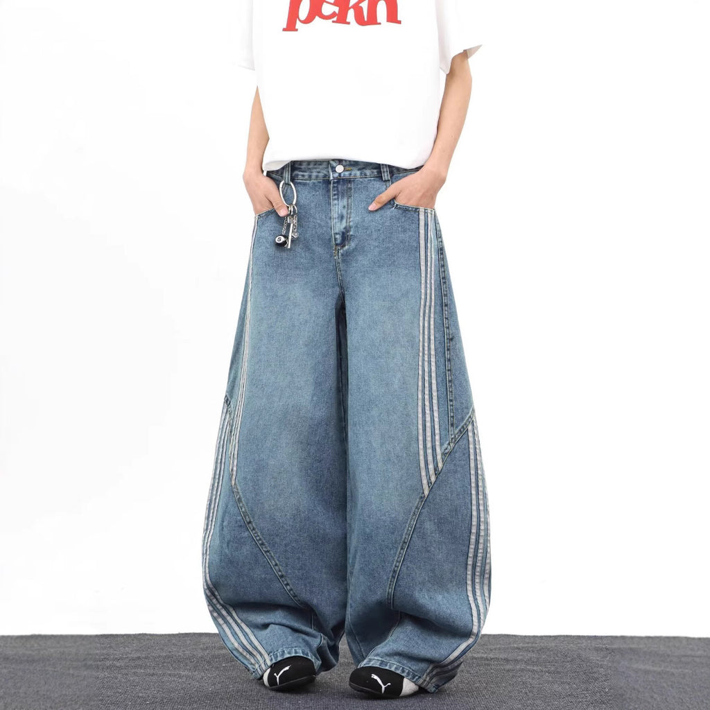 Men's Fashionable Side Striped Curved Jeans