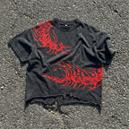 Y2k Dark Centipede Print Graphic Crop Ripped T-shirt
