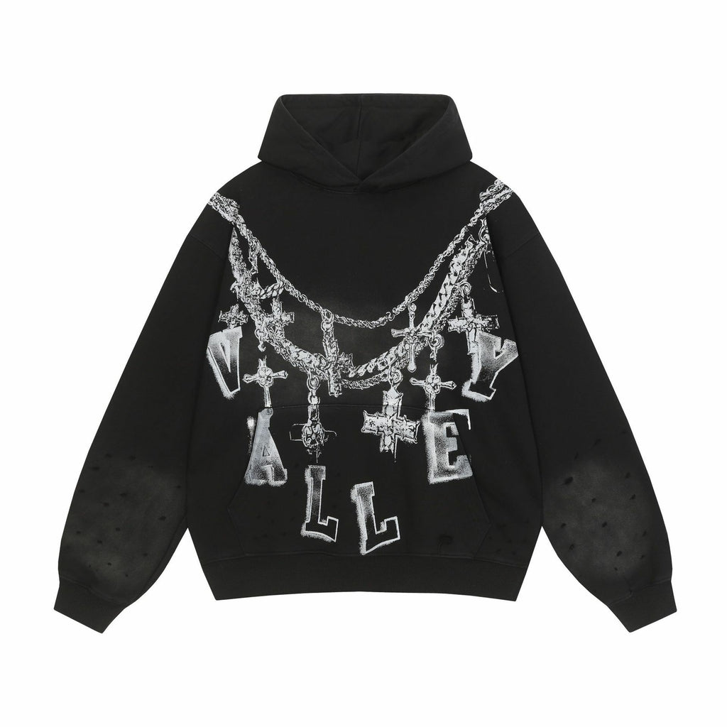 Retro Hip-hop Valley Trendy Letter Necklace Printed Pocket Hoodie