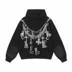 Retro Hip-hop Valley Trendy Letter Necklace Printed Pocket Hoodie