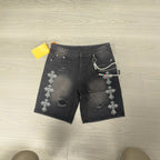Washed Distressed Cross AppliquÉ Rhinestone Y2k Denim Shorts