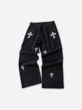 Cross Rhinestones Fit Denim Baggy Jeans